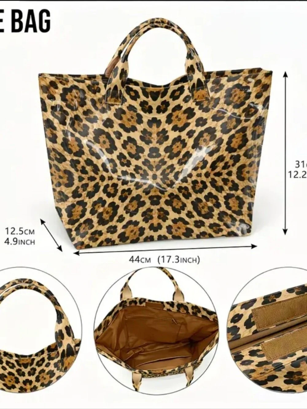 Women Beautiful Daily Commute Brown Tote Bag Lropard PVC Large Print
